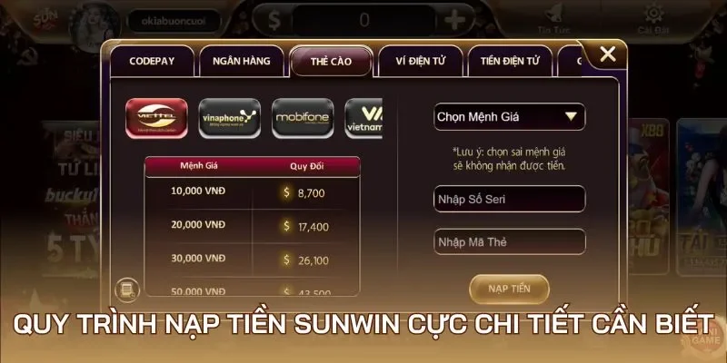 Quy trình nạp tiền Sunwin cực chi tiết cần biết