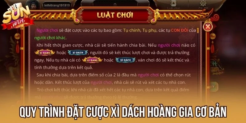 Quy trình đặt cược Xì Dách Hoàng Gia cơ bản